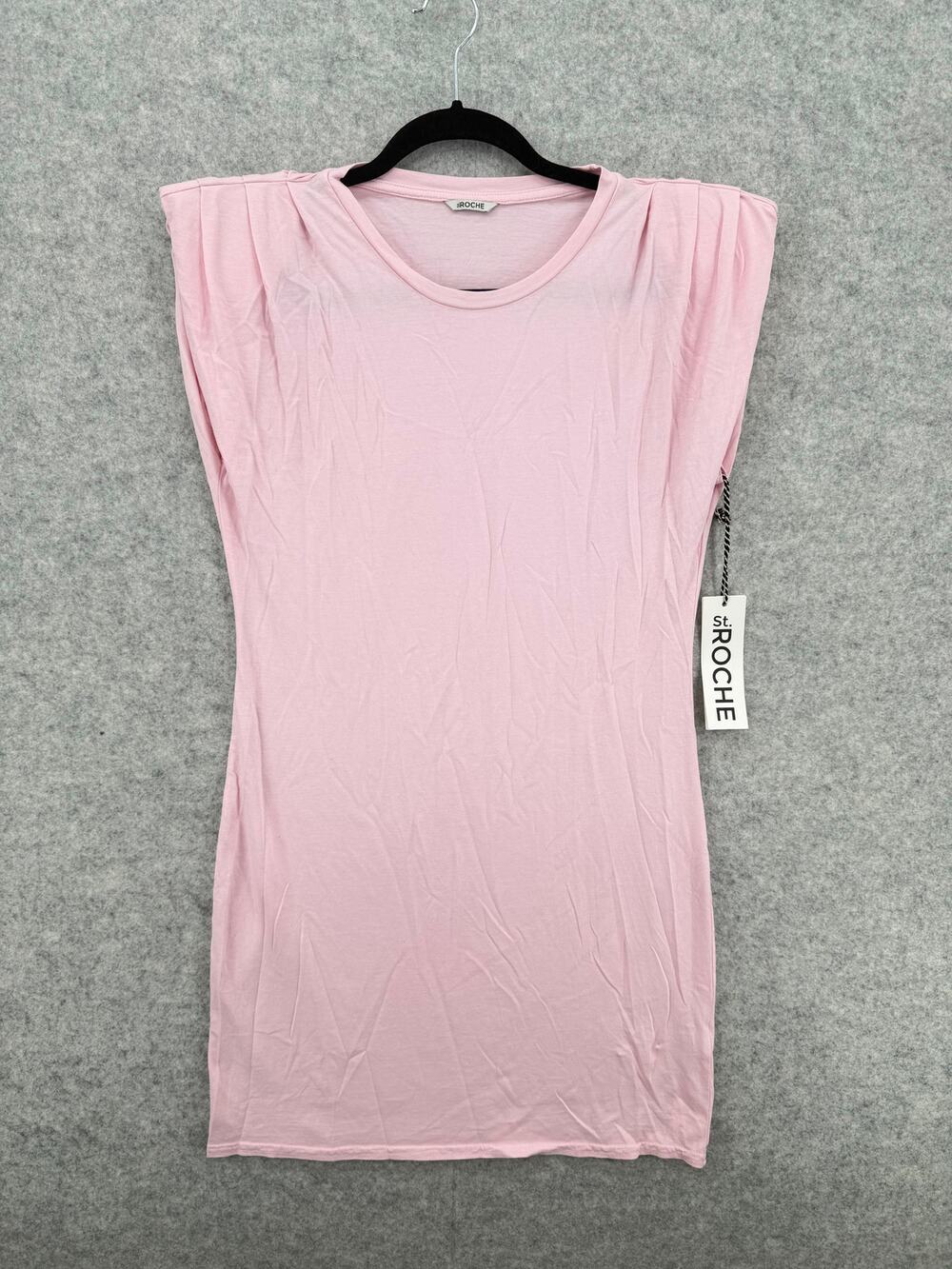 NWT St. Roche Echo Padded Shoulder T-Shirt Pink Mini Dress Size X-SMALL